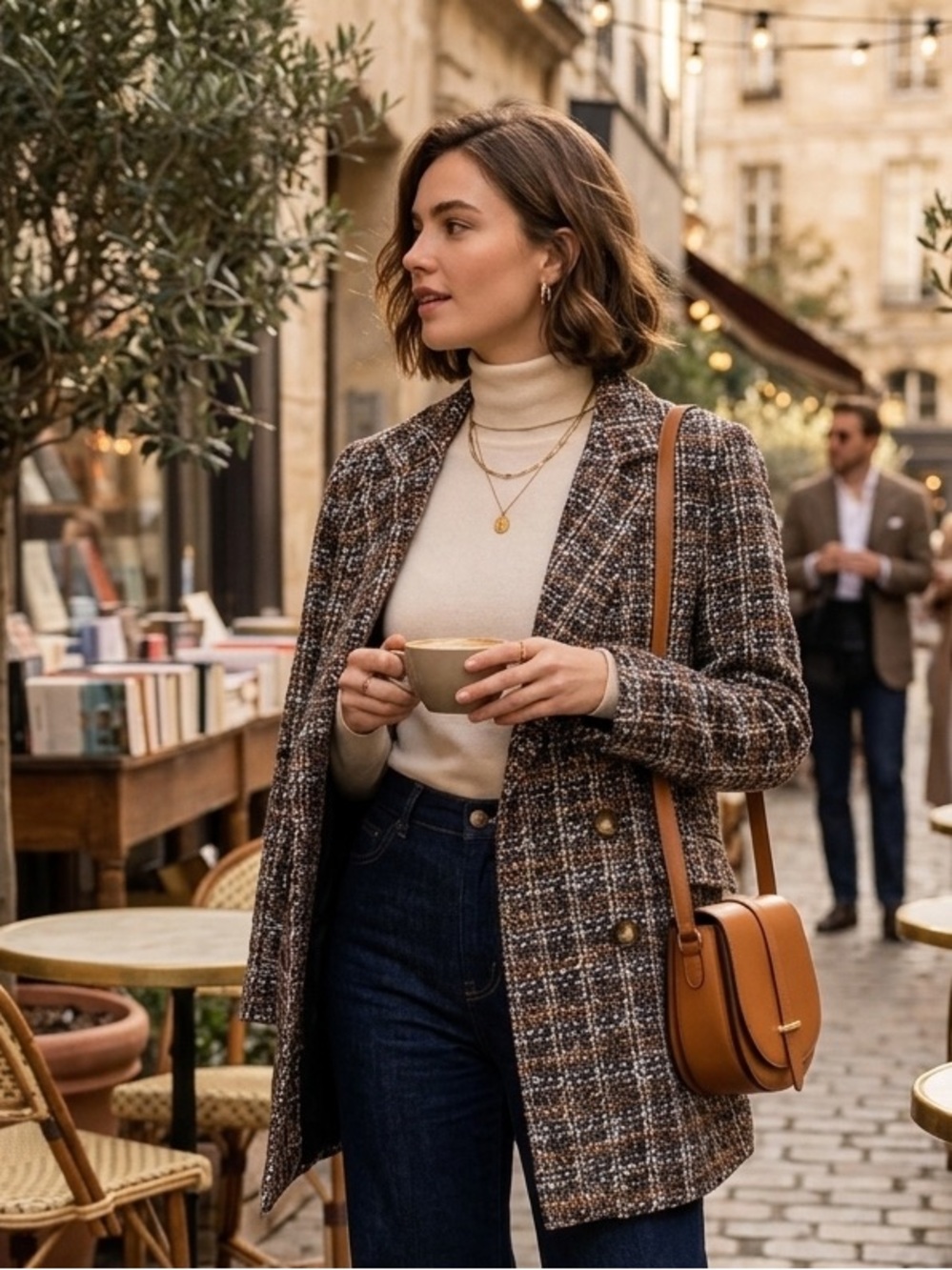 HYFVE Black Multi Tweed Double-Breasted Blazer Classic Size: S